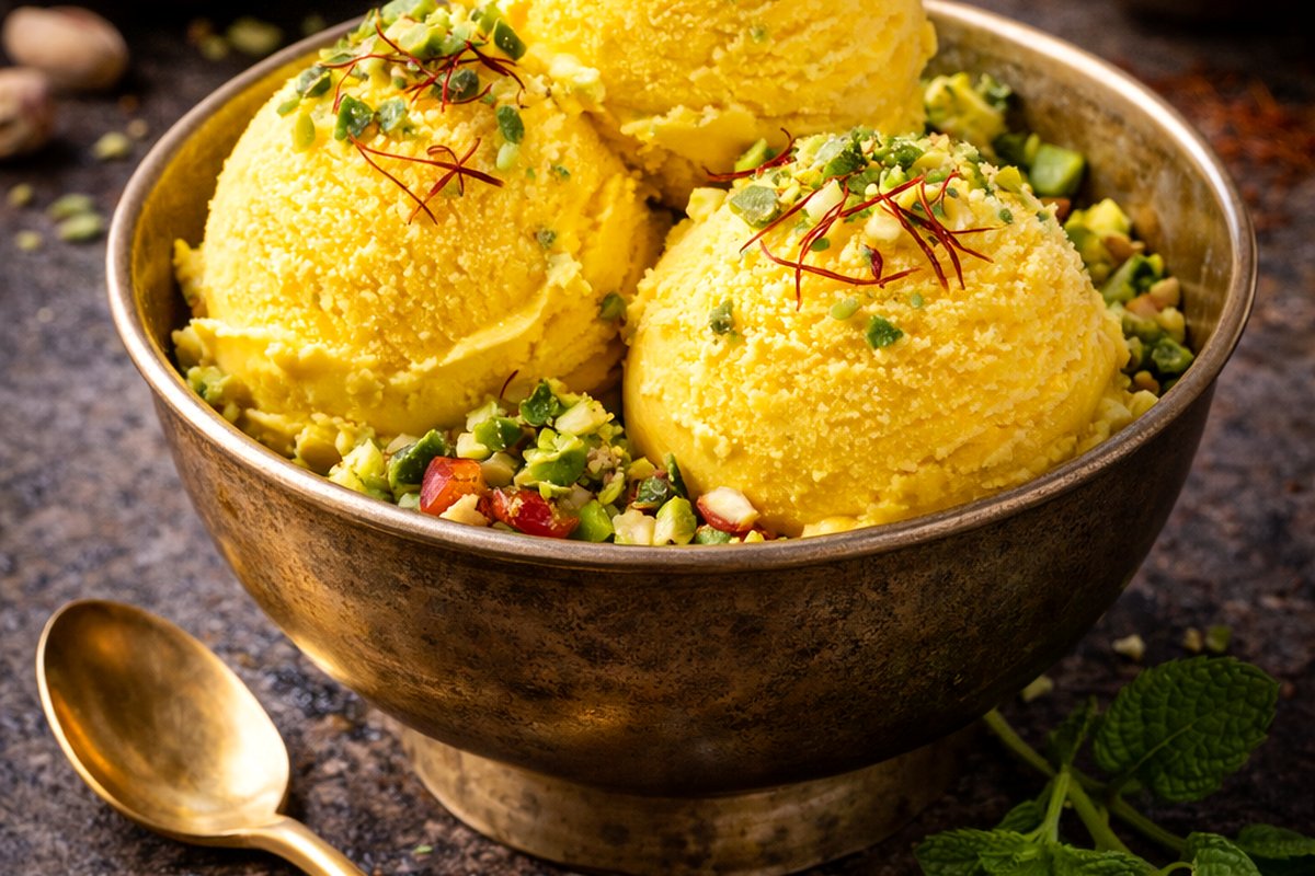 Persian saffron ice cream with pistachio