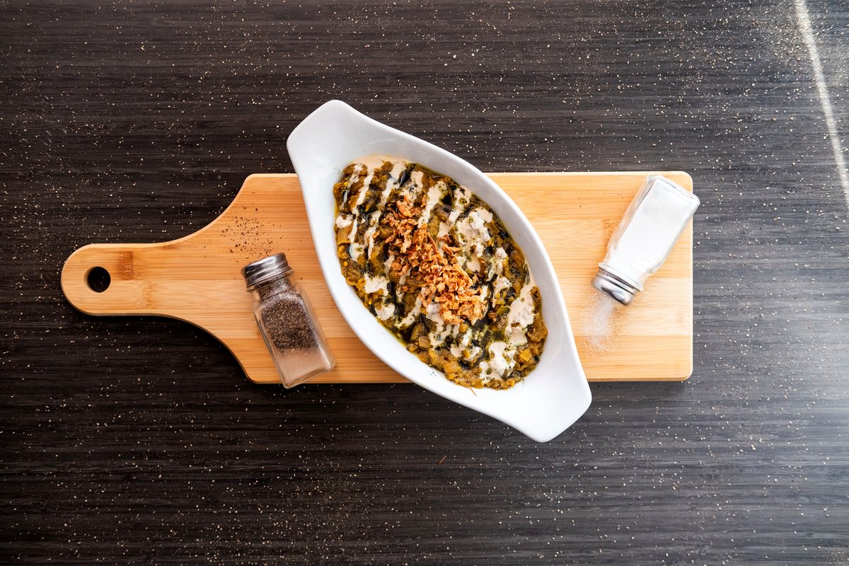 Kashk bademjan eggplant dip with whey, fried onion and mint