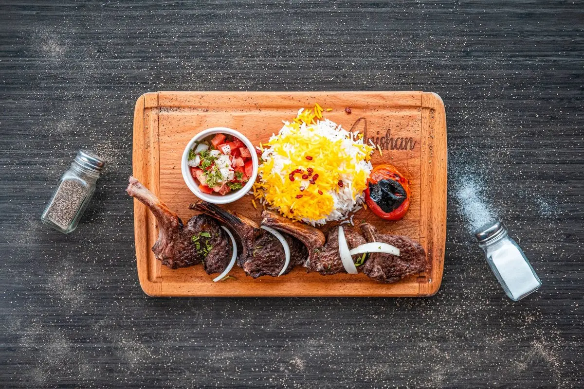 Shishlik rack of lamb with saffron rice at Avishan Langley
