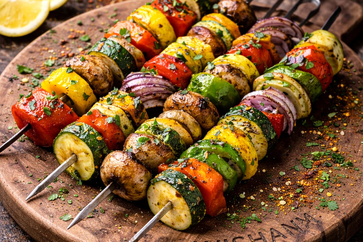 Grilled vegetable kebab skewers